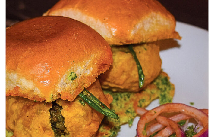 Vada Pav - Spiced potato fritter in a soft bun with chutneys and garlic