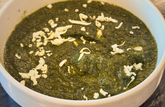 Palak Paneer with spinach gravy and paneer cubes